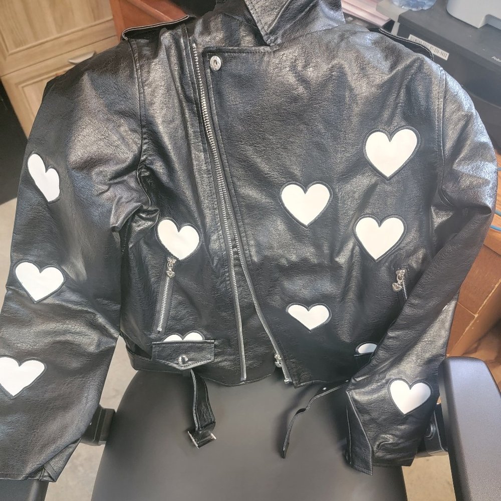 Vegan Leather Jacket with hearts SZ Large